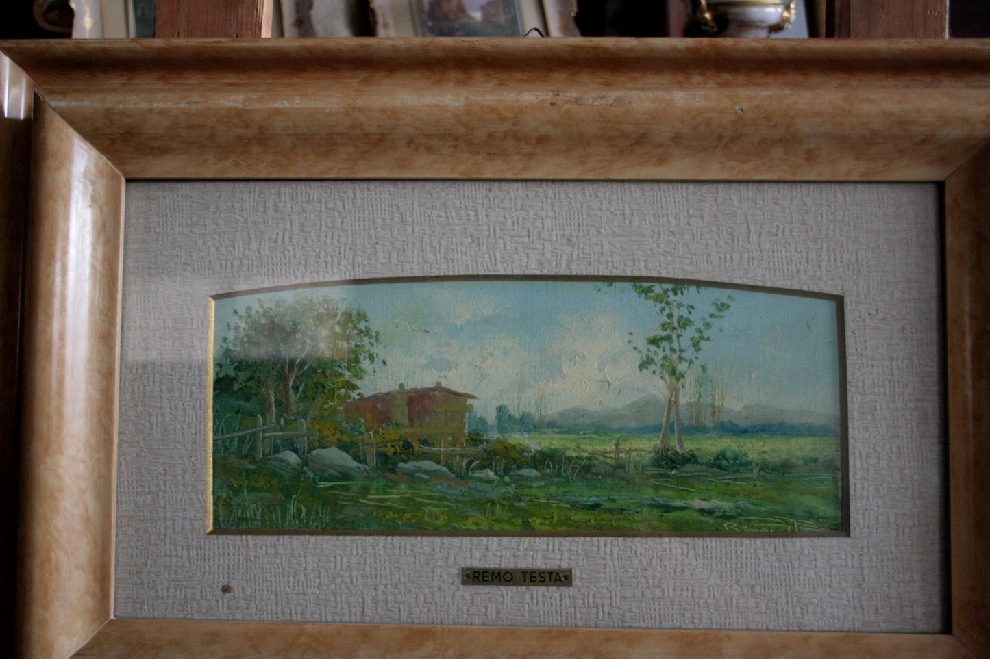 Framed landscape painting by Remo Testa, coppia di dipinti italiani marino e campestre