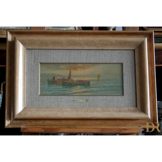 Foto di un dipinto italiano di Remo Testa coppia di paesaggi marino e campestre