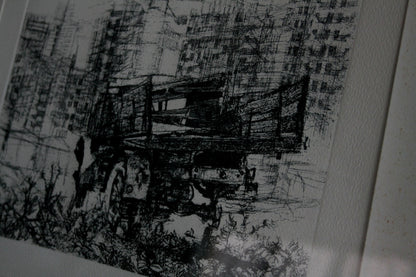 Disegno nero bianco di Renzo Vespignani Italiano con cornice, dimensioni quadro