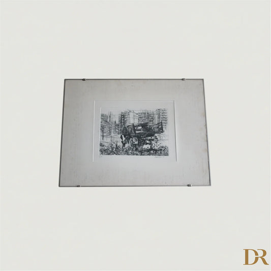 Renzo Vespignani, Italiano (1924 - 2001) - Camion in periferia, Anno: 1956,Acquaforte, firmata e numerata a matita