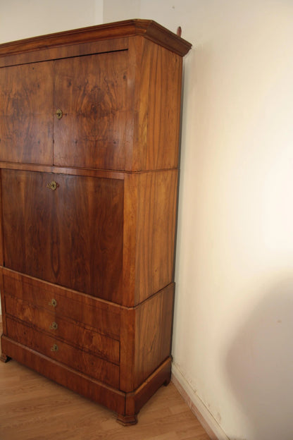 Splendido secretaire umberto in rovere massello con tre sezioni e rifiniture decorative fine ottocento