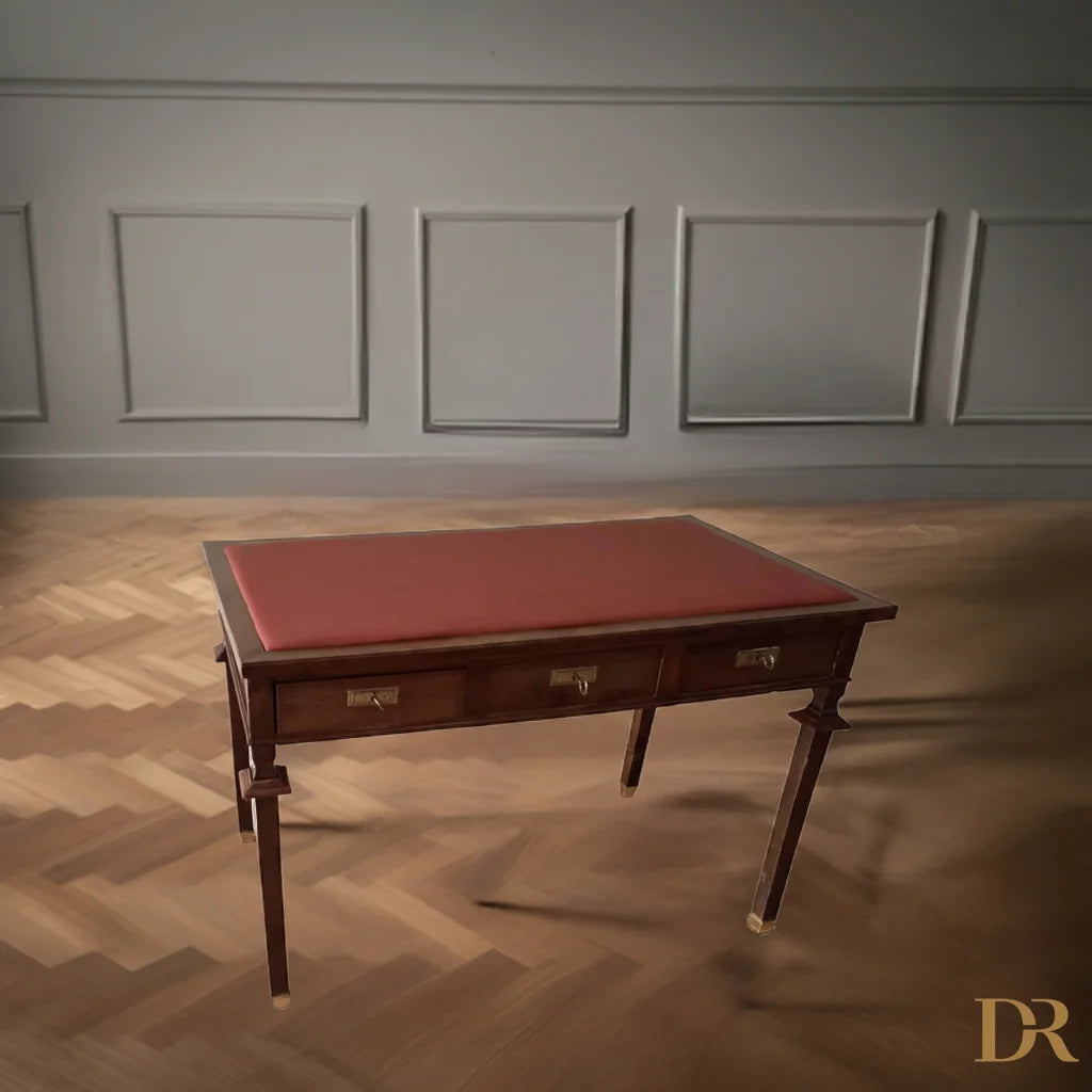 Scrivania stile impero noce con piano in pelle e piedi in ottone