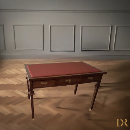 Scrivania stile impero noce con piano in pelle e piedi in ottone