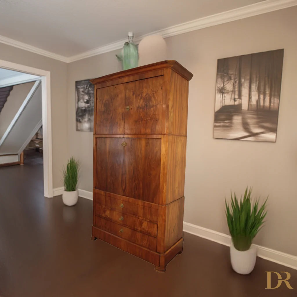 Splendido secretaire Umberto in rovere massello, scrittoio credenza umbertino originale