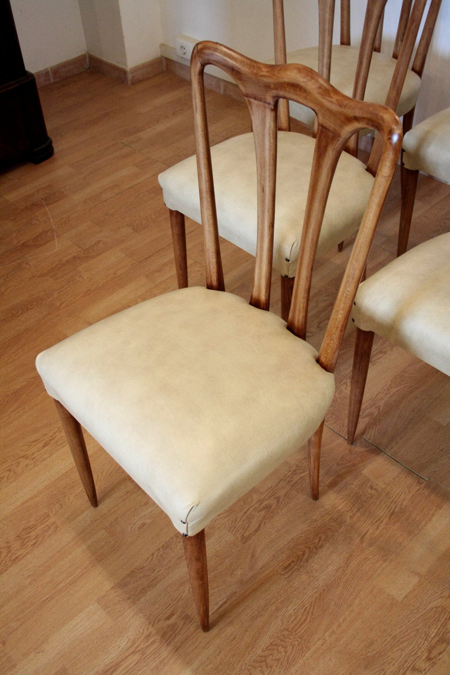 Sedia vintage in legno imbottito design casa, Set 6 sedie mid-century modern Italia 1960