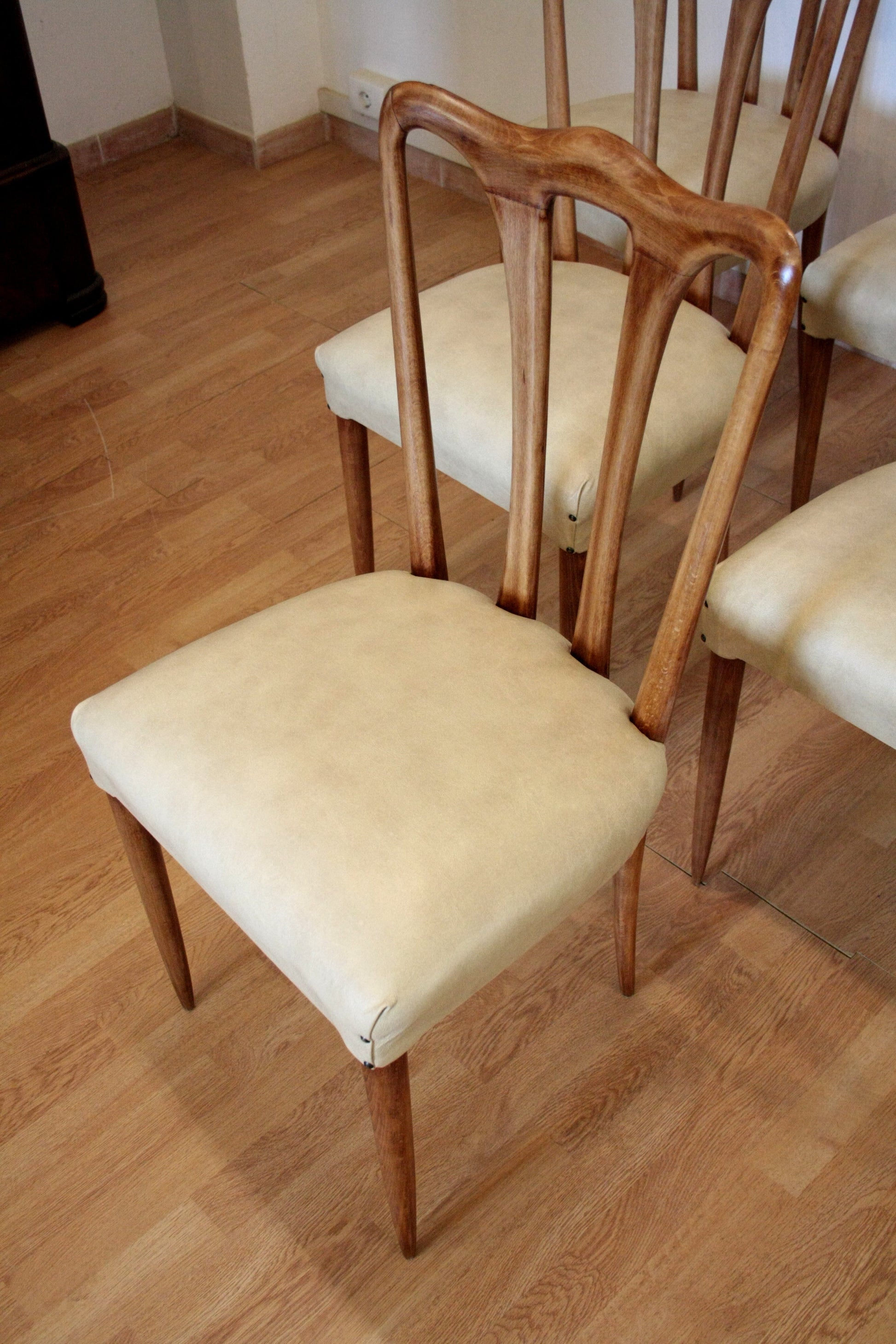 Sedia vintage in legno imbottito design casa, Set 6 sedie mid-century modern Italia 1960