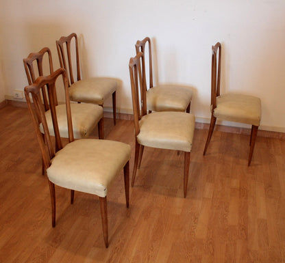 Sedie vintage in legno con sedili beige, design casa anni 1960 Italia