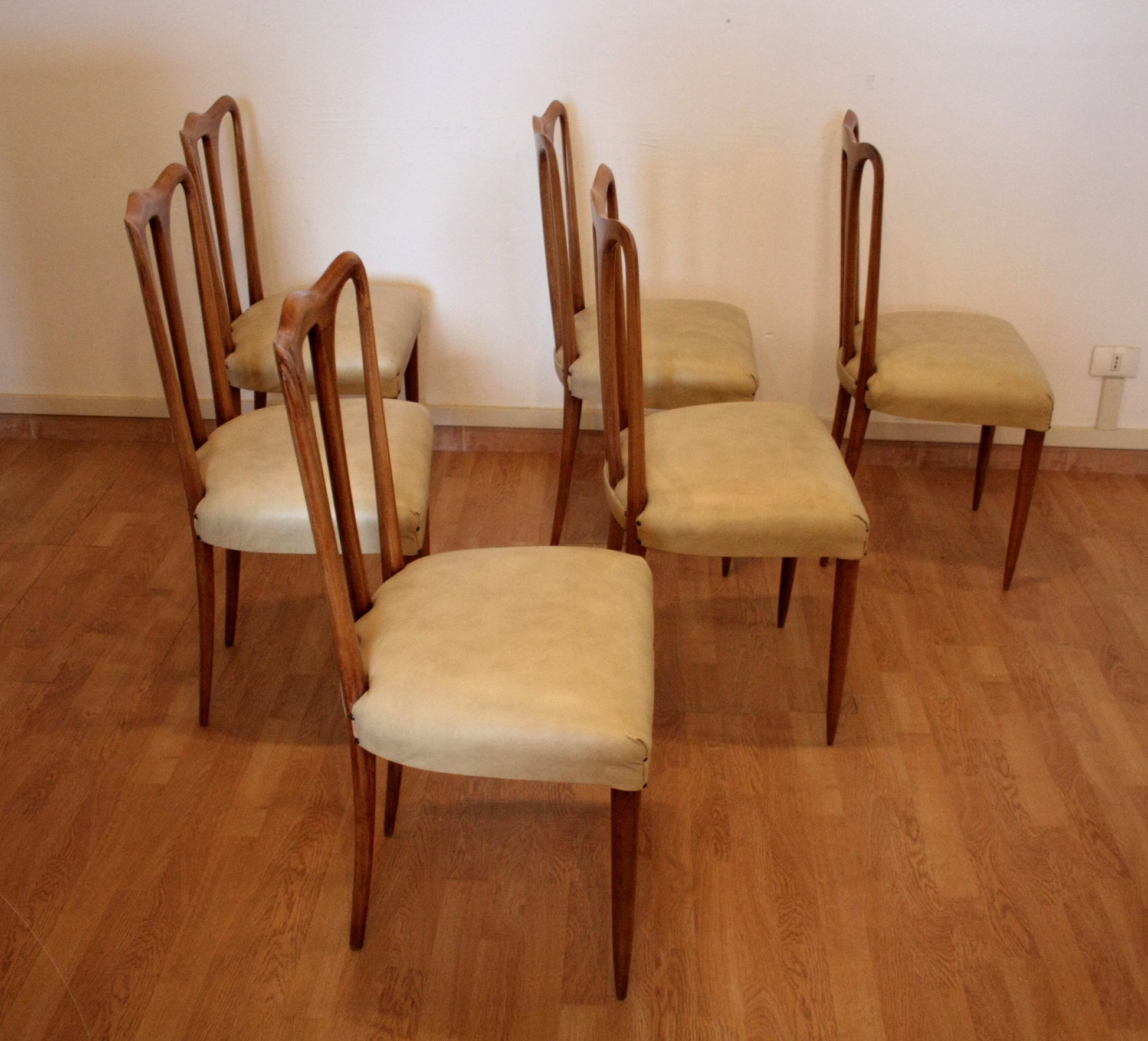 Sedie in legno vintage per casa, design modern Italia 1960, Set 6 sedie