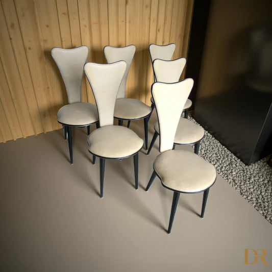 Set di sedie Umberto Mascagni anni 60 in ecopelle bianca con triangolo irregolare