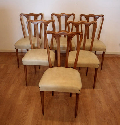 Sei sedie da pranzo in legno con seduta imbottita vittorio dassi pranzo mid-century moderna anni 50