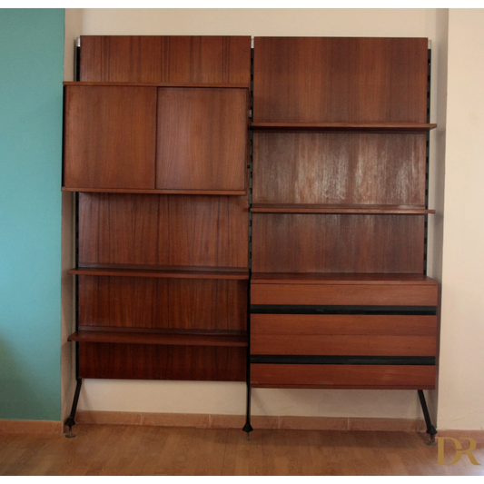 Modulo parete modulare Urio di Luisa Parisi, libreria teak anni 60 Italia
