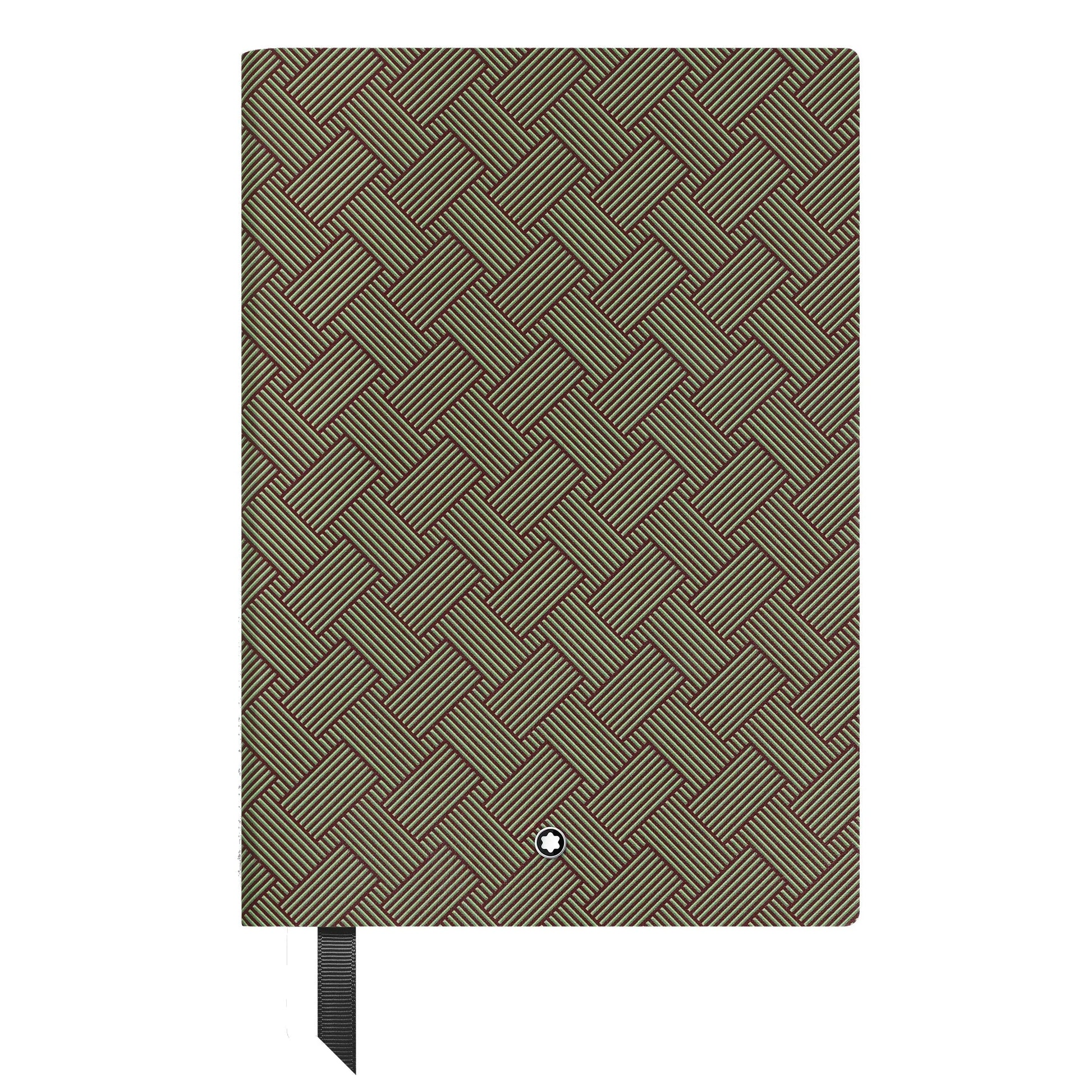 Notebook montblanc blocco note multi lime verde in pelle intrecciata oliva con pattern e piccolo emblema argento