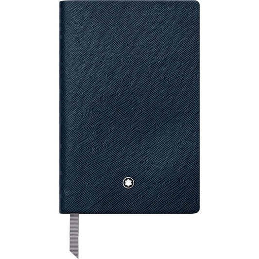 Notebook montblanc blocco note 148 righe colore carta indigo in pelle blu navy con logo montblanc impresso argento