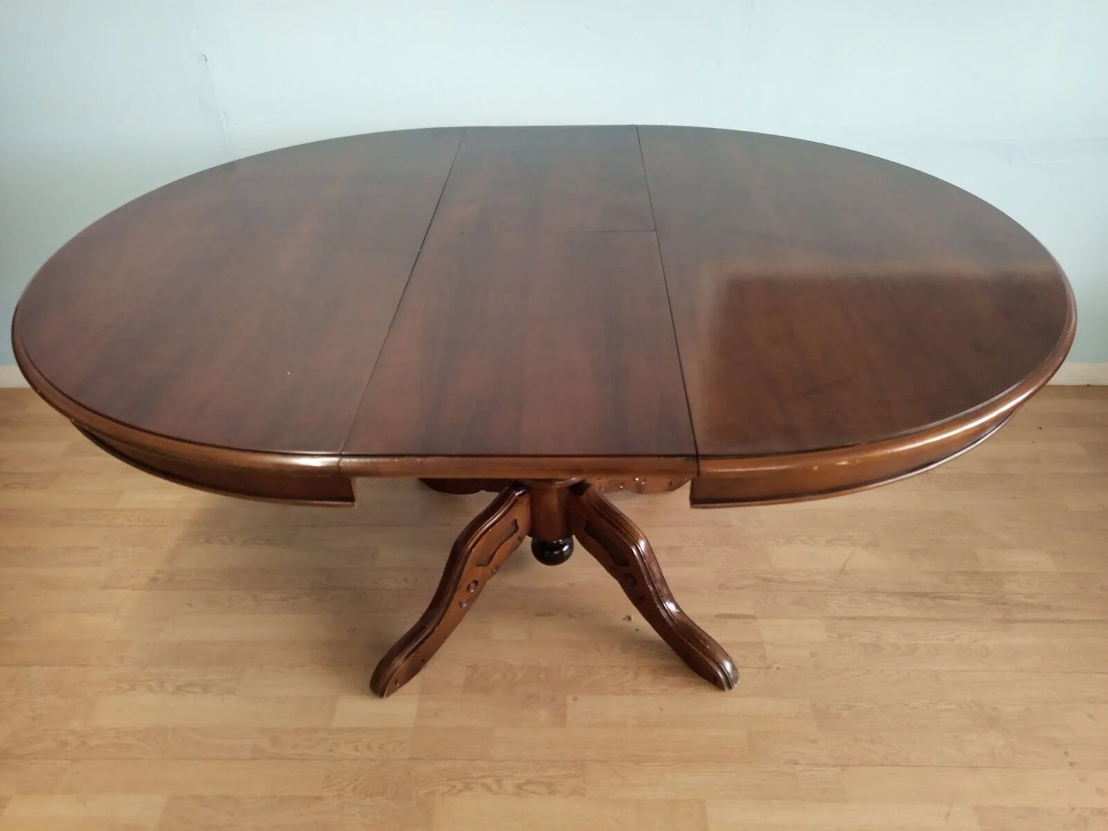 Tavolo tondo allungabile stile luigi filippo vintage in legno con base a colonna per arredare la casa