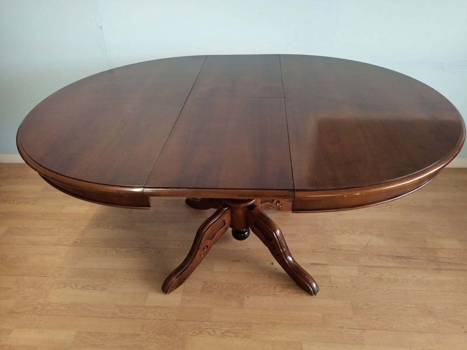 Tavolo tondo allungabile stile luigi filippo vintage in legno ovale con base a colonna ideale per la casa