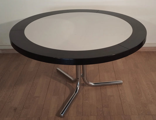 Vintage dining table by Achille Castiglioni for Zanotta with black top and chrome legs, 1970s