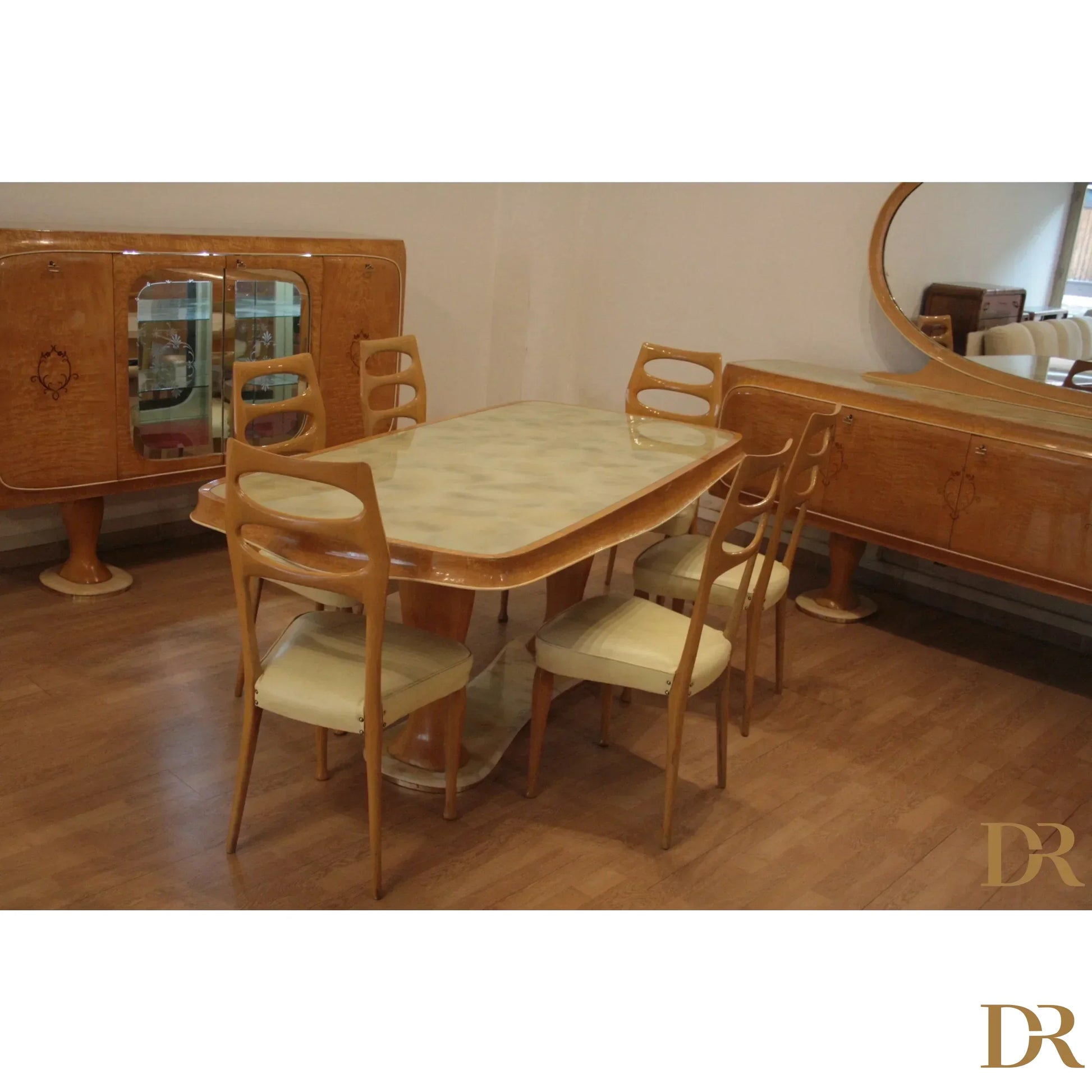 Vintage tavolo da pranzo mid-century moderno di vittorio dassi con sedie in legno degli anni 50 da dario raia antiquariato