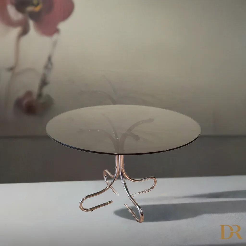 Tavolino da caffè Mid-Century in acciaio cromato con piano rotondo in vetro fumé Italia