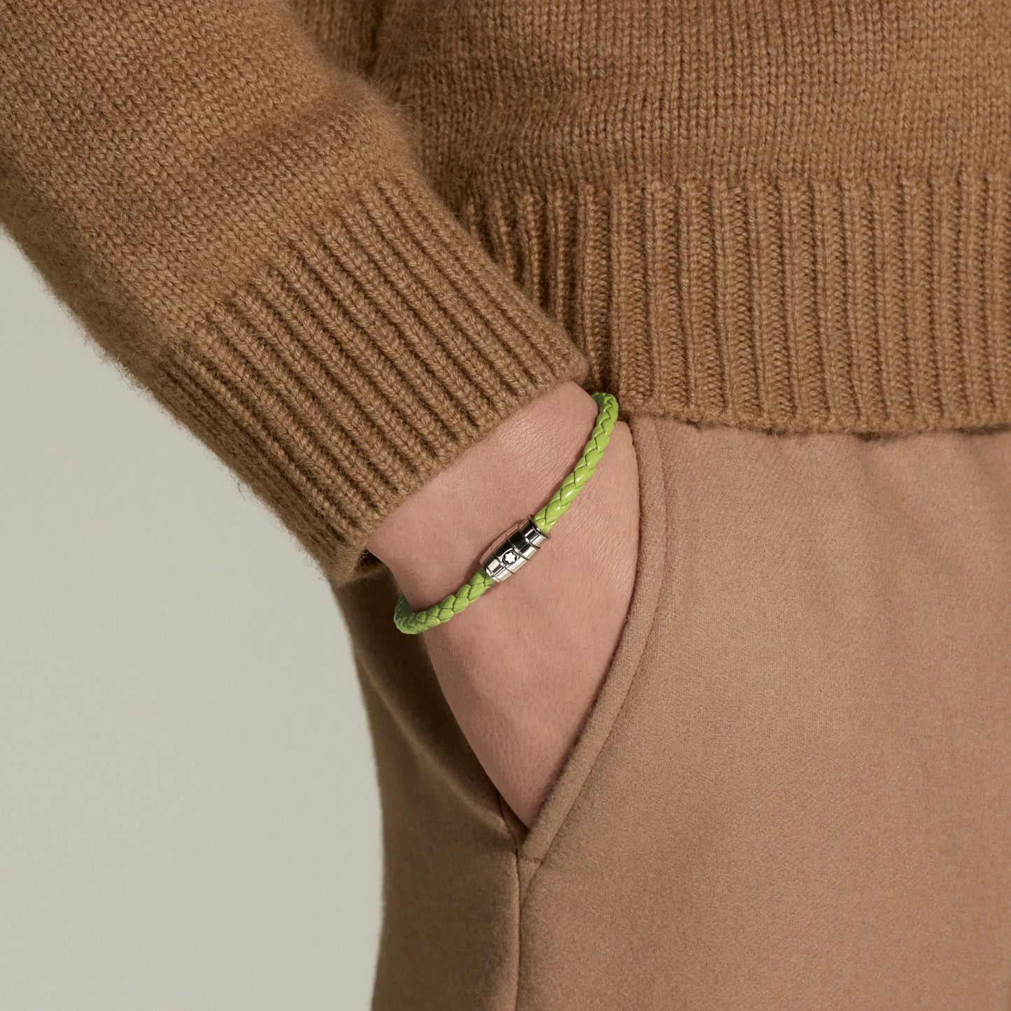 Montblanc 3-ring steel bracelet with Meisterstück Lime leather size M 13429263