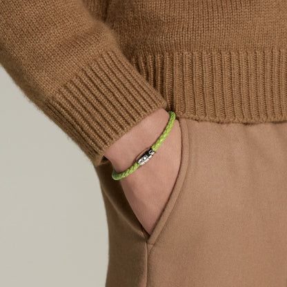 Montblanc Meisterstück Lime 3-ring steel and leather bracelet, size S 13429260