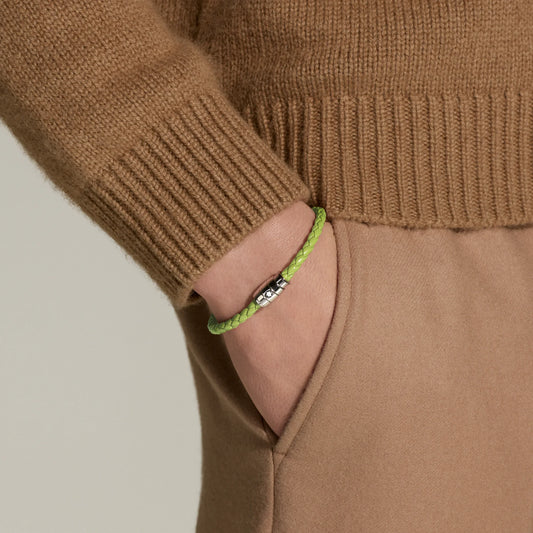 Montblanc Armband Edelstahl mit 3 Ringen und Leder Meisterstück Lime Größe S 13429260