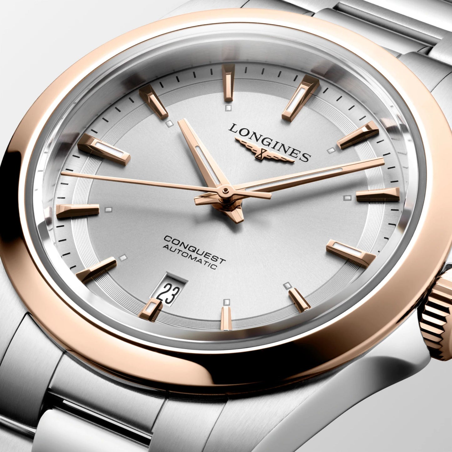 Longines Conquest Watch 30mm Silver Automatic Rose Gold Steel L3.320.5.72.6