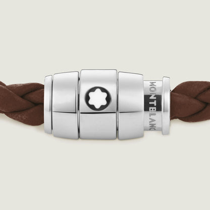 Montblanc 3-ring steel bracelet with Meisterstück Brown Fawn leather size S 13600060