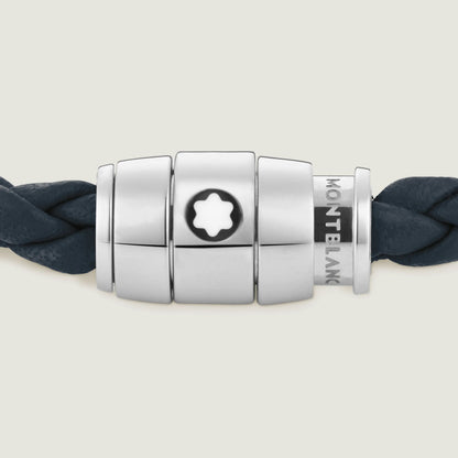 Montblanc 3-ring steel bracelet with Meisterstück leather Air force blue size M 13601363