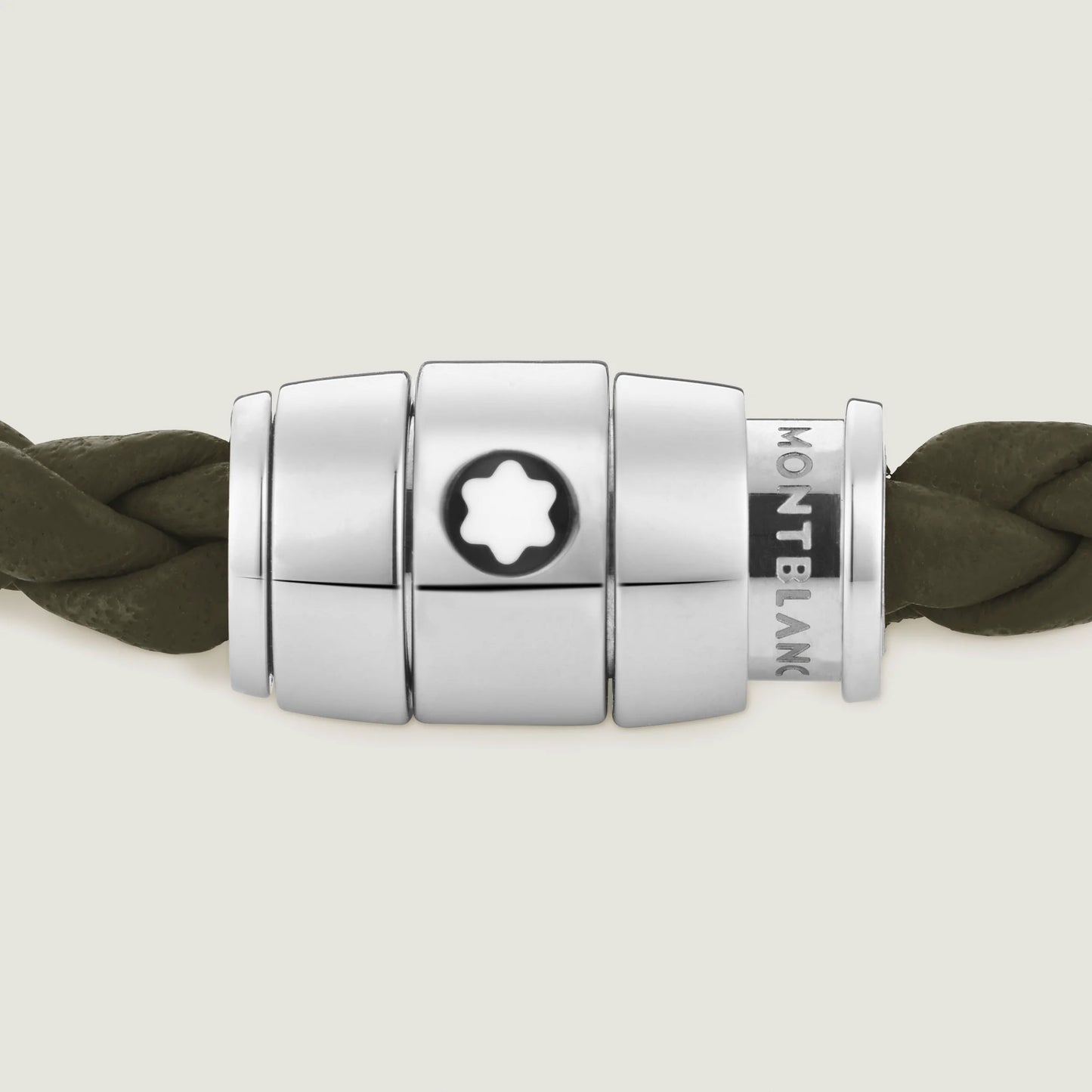 Montblanc Steel 3-Ring and Leather Meisterstück Khaki Bracelet Size S 13600360