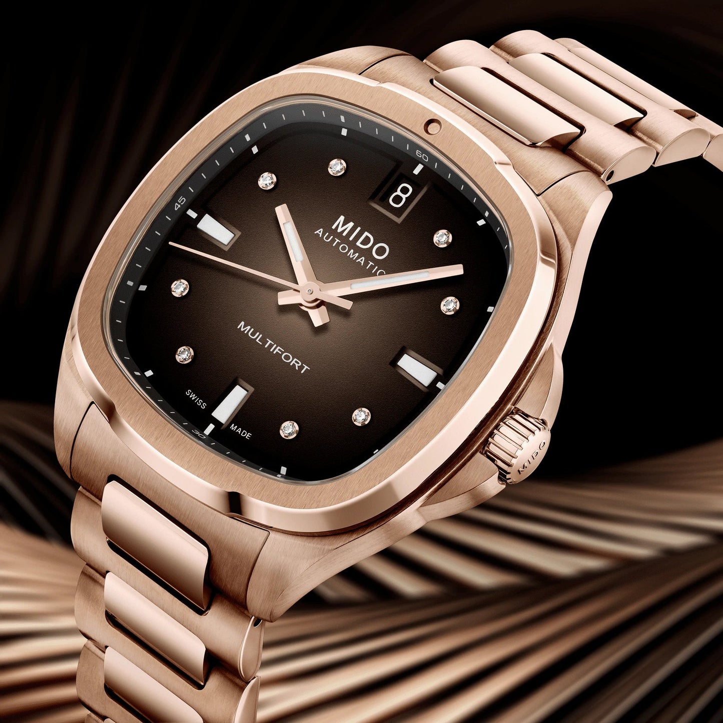 Mido Multifort TV 35mm brown diamonds automatic steel PVD finish watch M049.307.33.296.00