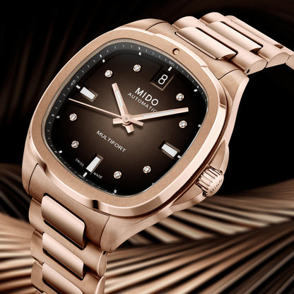 Mido Multifort TV 35mm brown diamonds automatic steel PVD finish watch M049.307.33.296.00