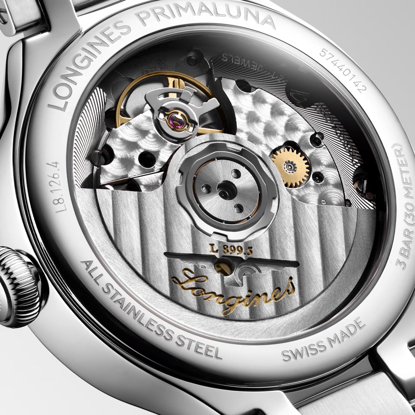 Longines Primaluna Moonphase Watch 34mm Mother-of-Pearl Diamonds Automatic Steel L8.126.4.87.6