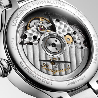 Longines Primaluna Moonphase Watch 34mm Mother-of-Pearl Diamonds Automatic Steel L8.126.4.87.6