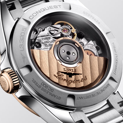 Longines orologio Conquest 30mm blu automatico acciaio finiture PVD oro rosa L3.320.5.92.6