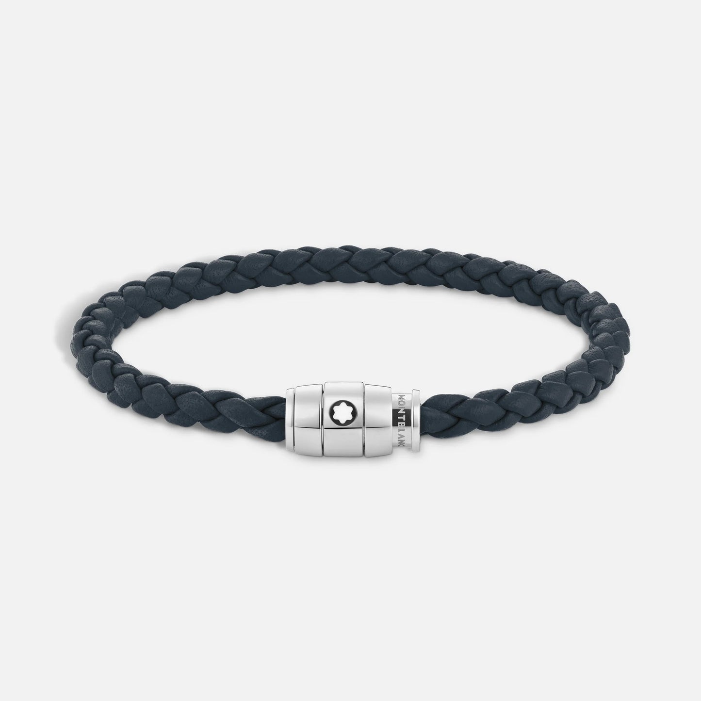 Montblanc 3-ring steel bracelet with Meisterstück leather Air force blue size S 13601260