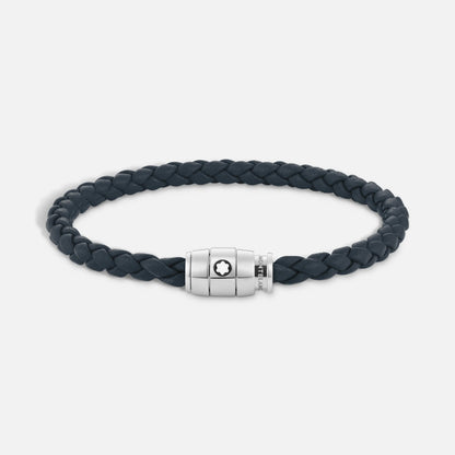 Montblanc 3-ring steel bracelet with Meisterstück leather Air force blue size S 13601260
