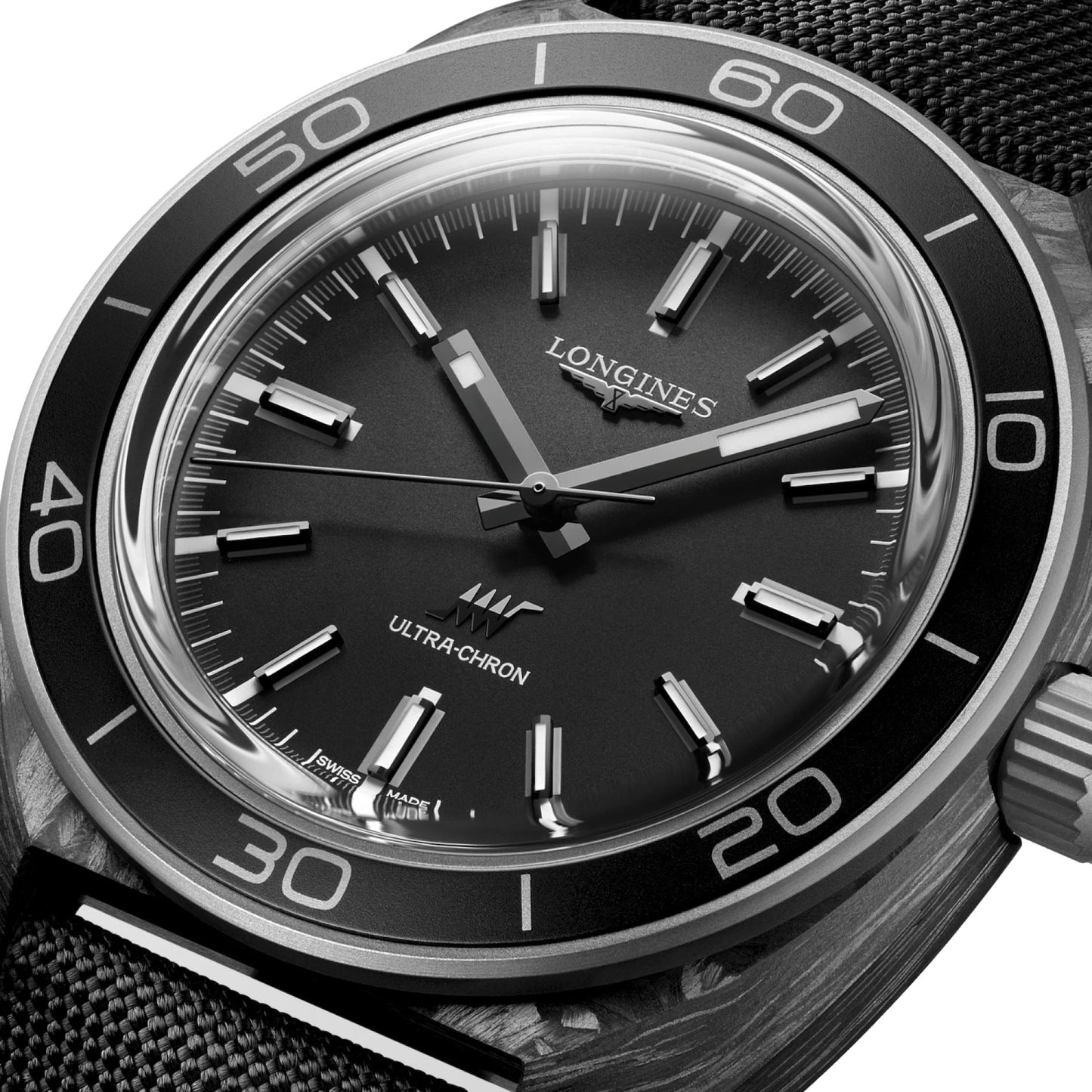 Longines Armbanduhr Ultra-Chron Carbon 43mm anthrazit automatisch Titan und Carbon L2.839.4.52.2