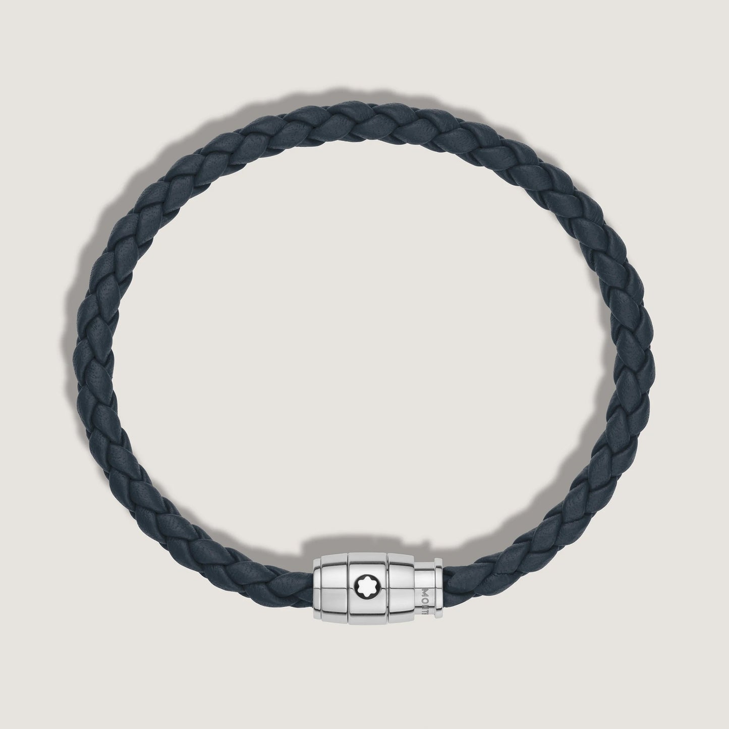 Montblanc 3-ring steel bracelet with Meisterstück leather Air force blue size L 13601468