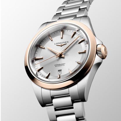 Longines Conquest Watch 30mm Silver Automatic Rose Gold Steel L3.320.5.72.6