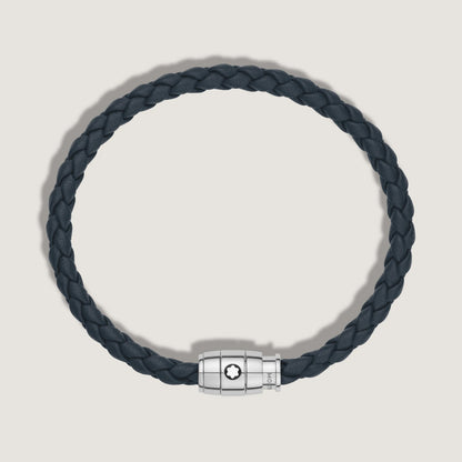 Montblanc 3-ring steel bracelet with Meisterstück leather Air force blue size S 13601260
