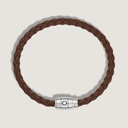 Montblanc 3-ring steel bracelet with Meisterstück Brown Fawn leather size S 13600060