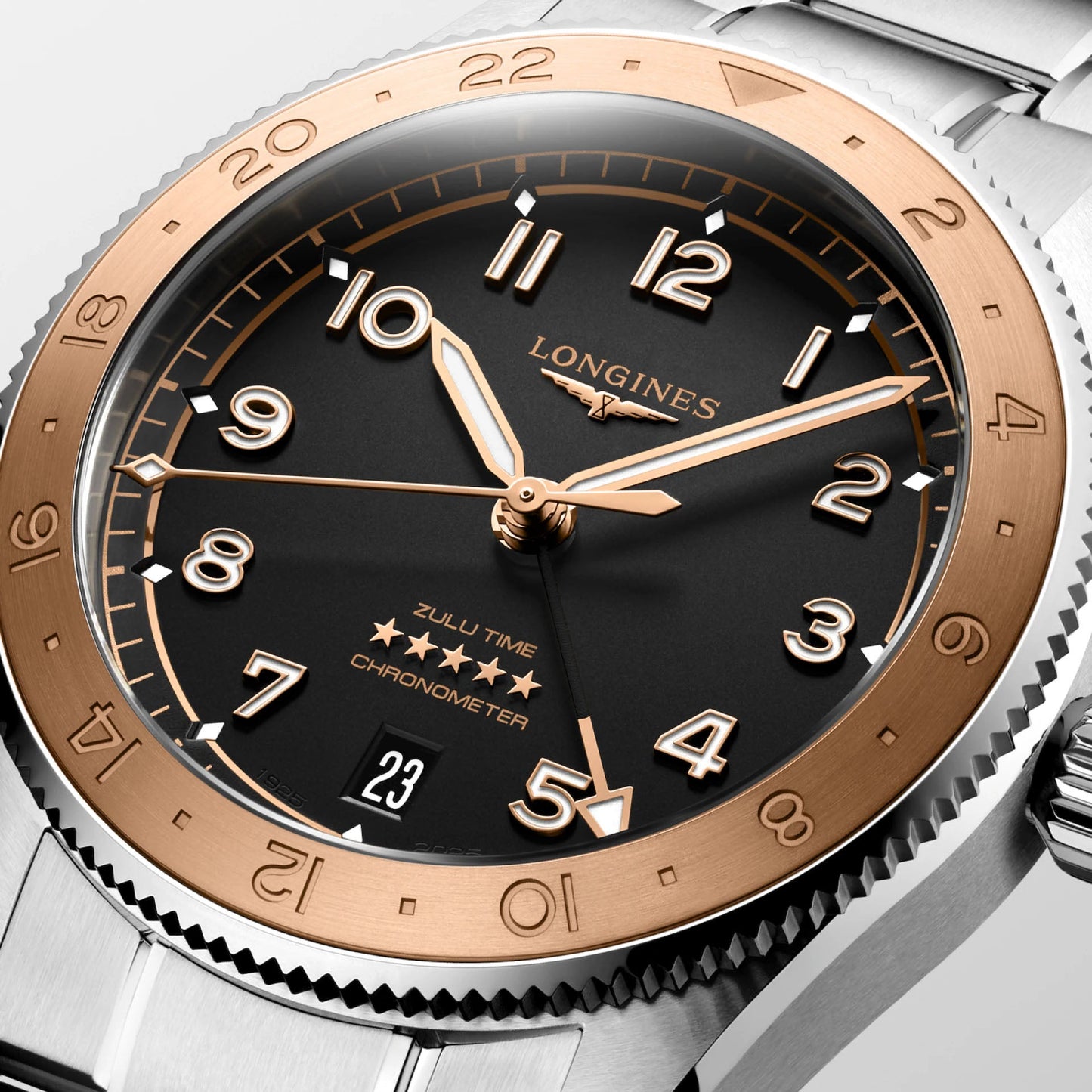 Longines Spirit Zulu Time 1925 39mm Black Automatic Gold Steel Watch L3.803.5.53.6