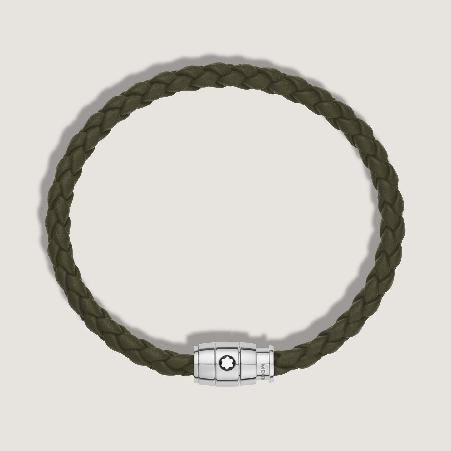 Montblanc Steel 3-Ring and Leather Meisterstück Khaki Bracelet Size S 13600360
