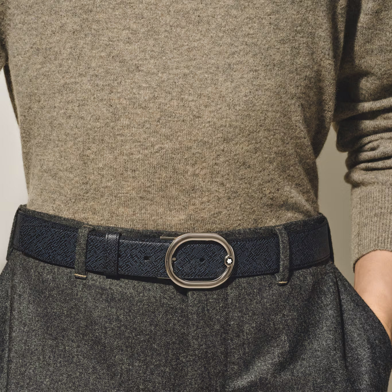 Montblanc Reversible Belt Tweed Blue / Black 220965
