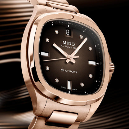 Mido Multifort TV 35mm brown diamonds automatic steel PVD finish watch M049.307.33.296.00